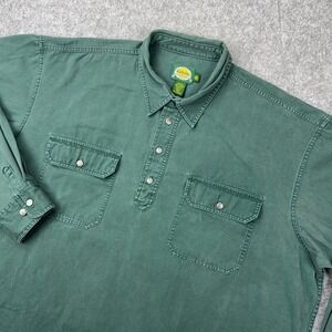 Cabelas Shirt Mens 2XL Tall Green Long Sleeve Canvas Popover Pullover Hiking 90s